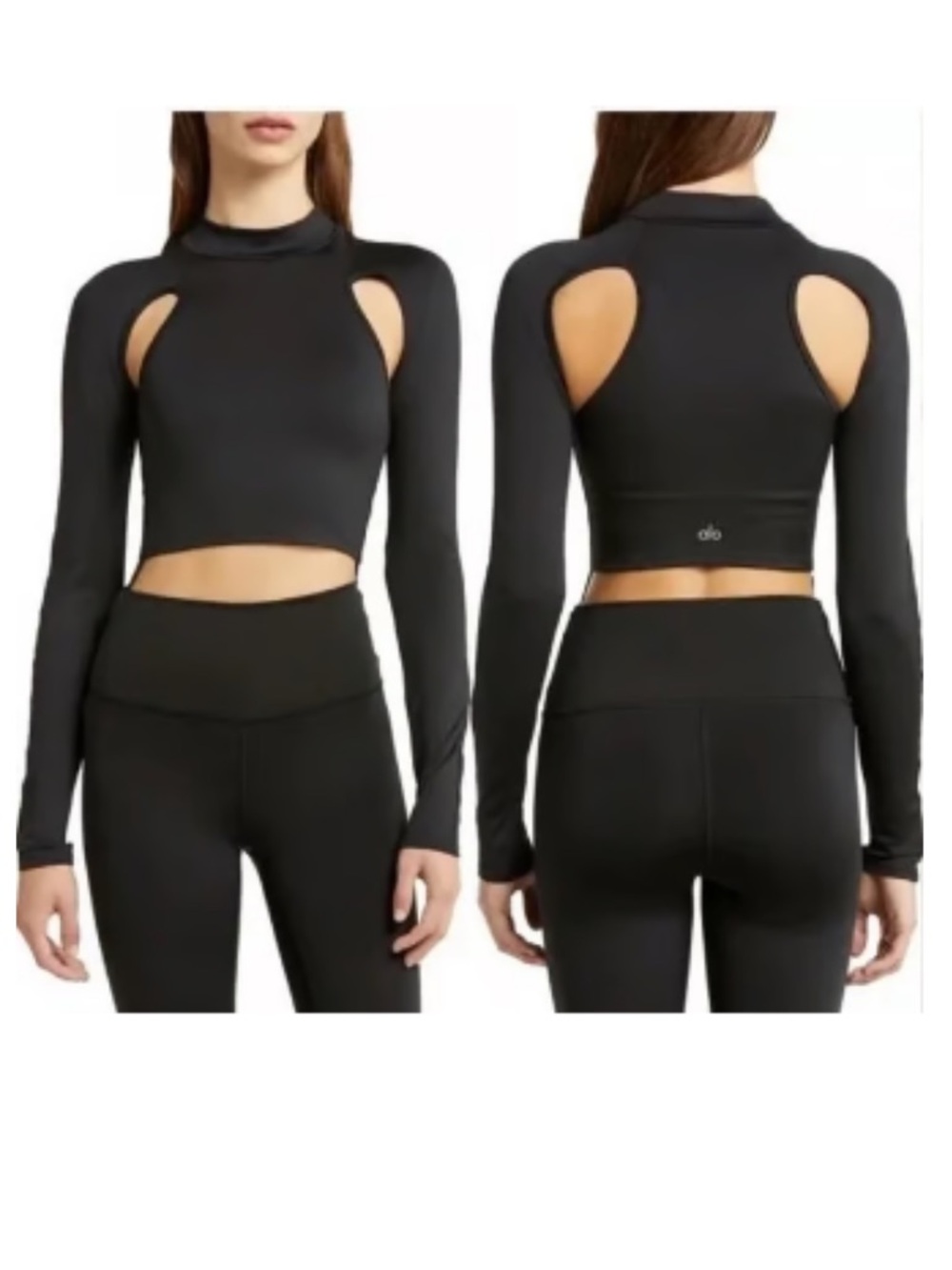 ALO Yoga Black Airlift Infinity Long Sleeve Cut Out Crop Top - XS